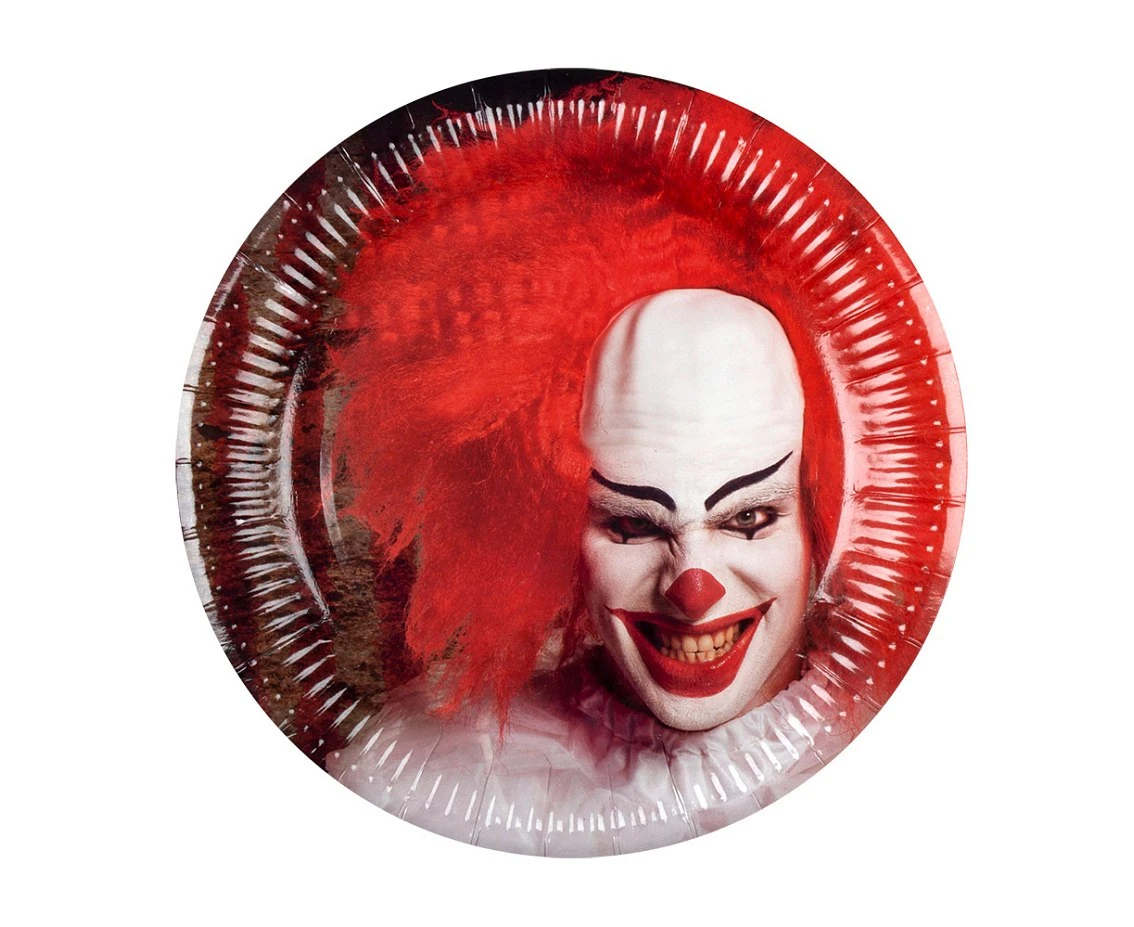 Talerzyki papierowe Horror Clown, 23 cm, 6 szt.kk