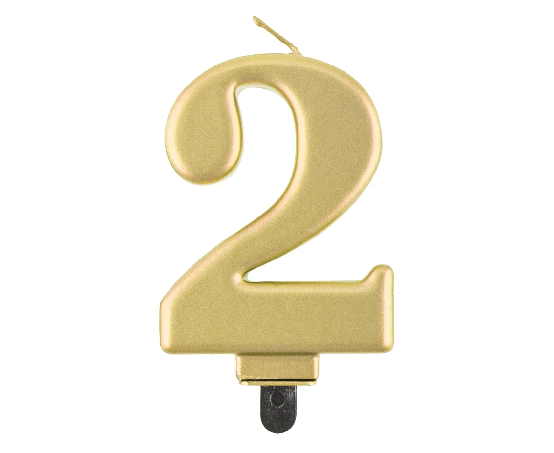 Świeczka B&C cyferka 2, metalik złota, 8 cm