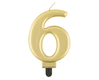 Świeczka B&C cyferka 6, metalik złota, 8 cm