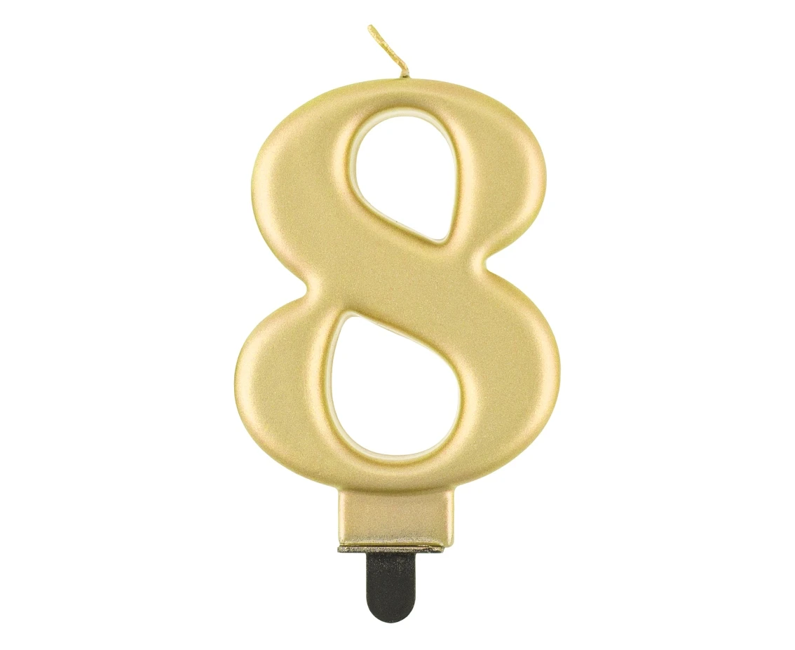 Świeczka B&C cyferka 8, metalik złota, 8 cm