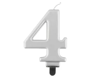 Świeczka B&C cyferka 4, metalik srebrna, 8 cm
