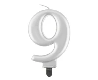 Świeczka B&C cyferka 9, metalik srebrna, 8 cm