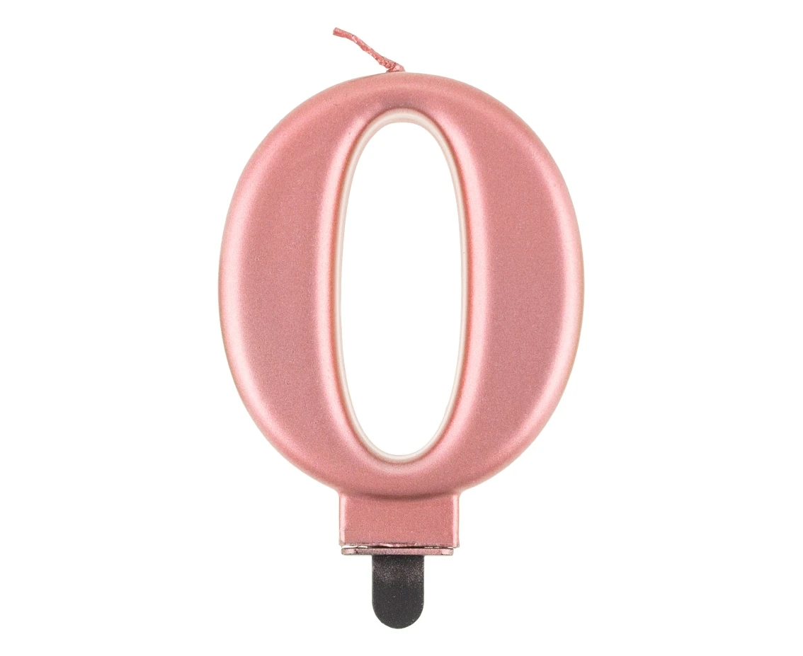Świeczka B&C cyferka 0, metalik różowo-złota, 8 cm