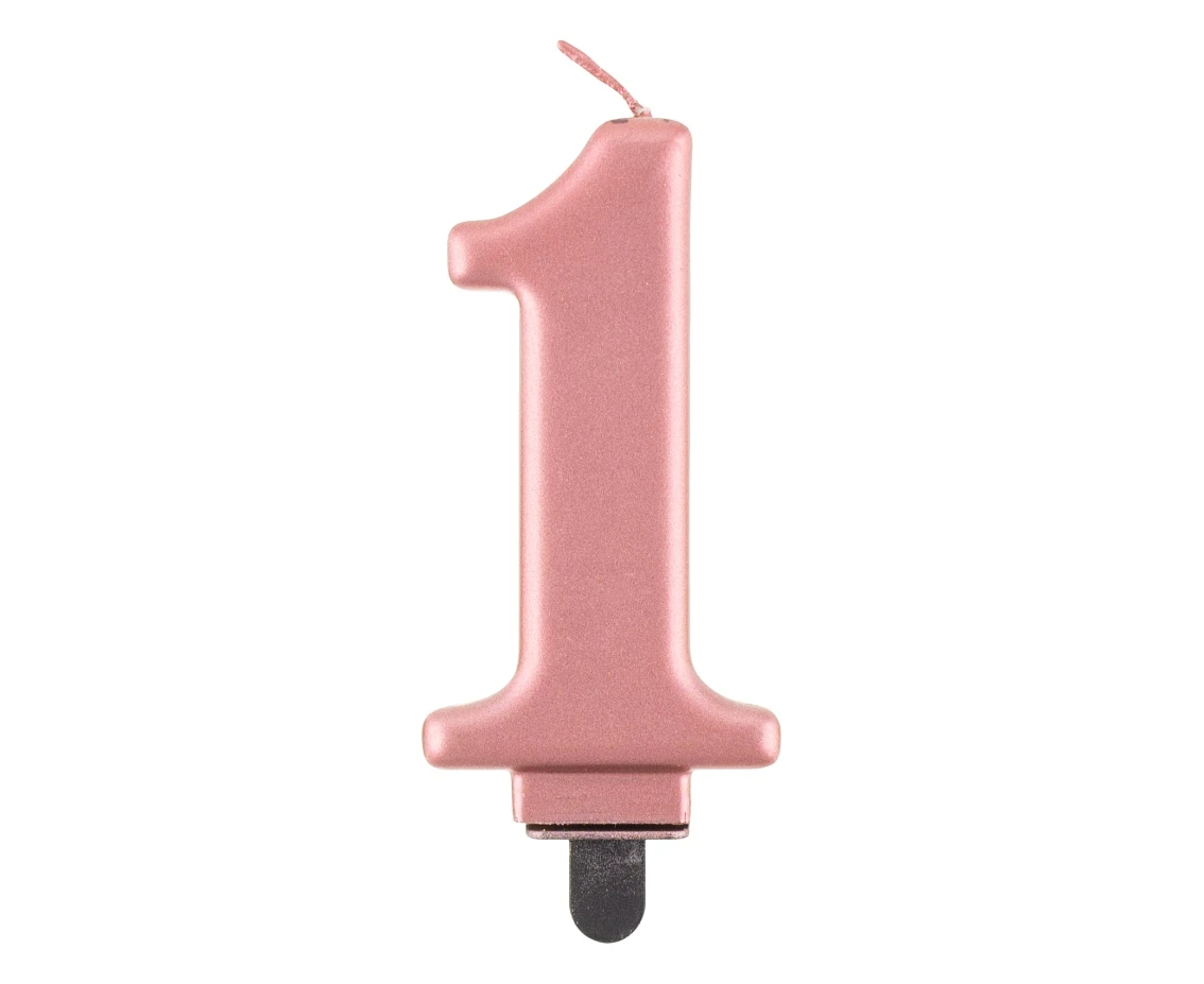 Świeczka B&C cyferka 1, metalik różowo-złota, 8 cm