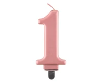 Świeczka B&C cyferka 1, metalik różowo-złota, 8 cm