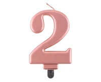 Świeczka B&C cyferka 2, metalik różowo-złota, 8 cm