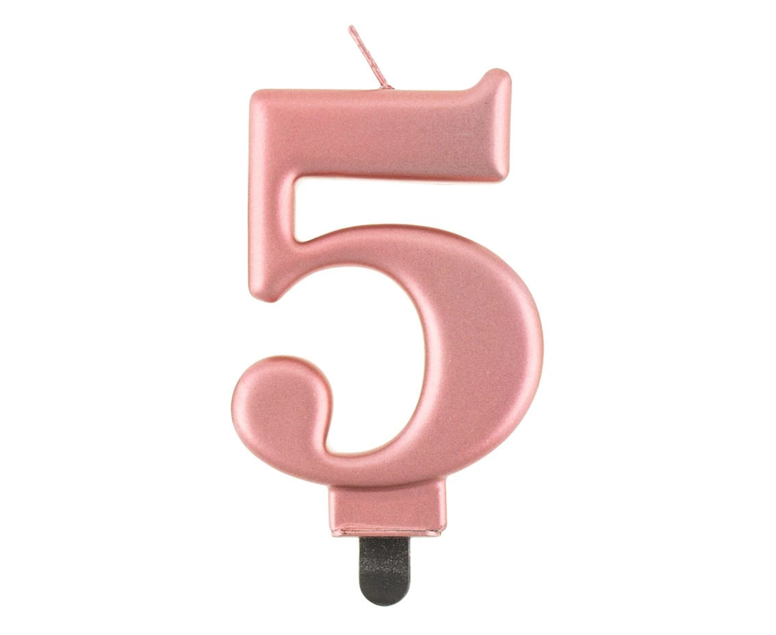 Świeczka B&C cyferka 5, metalik różowo-złota, 8 cm