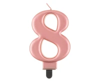 Świeczka B&C cyferka 8, metalik różowo-złota, 8 cm