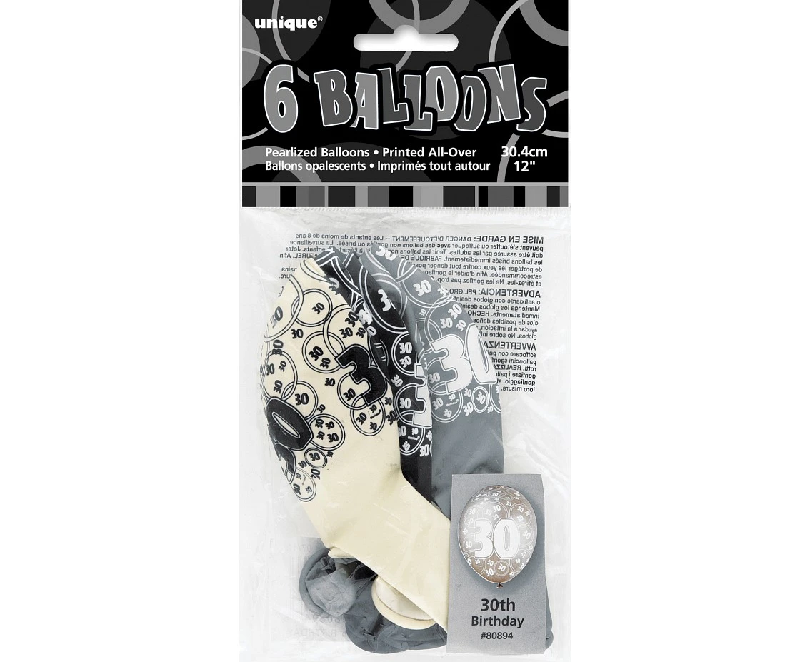 Balon UQ 12" Glitz z nadr. 30, czarny miks, 6 szt.