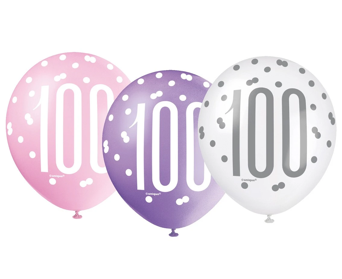 Balon UQ 12" Glitz z nadr. 100, różowy miks, 6 szt.