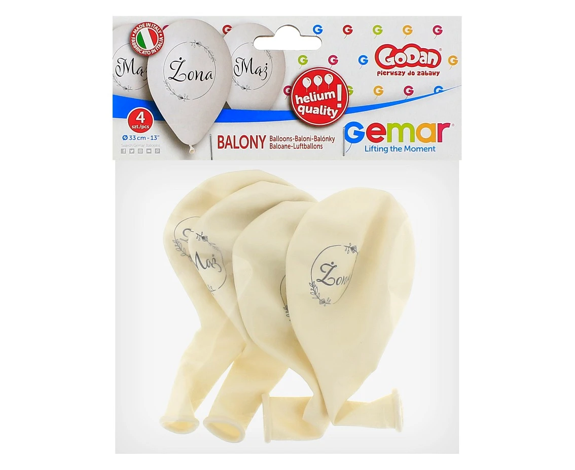 Balony Gemar 13", premium hel mąż i żona (w kółeczku), metalik, 4szt. KK
