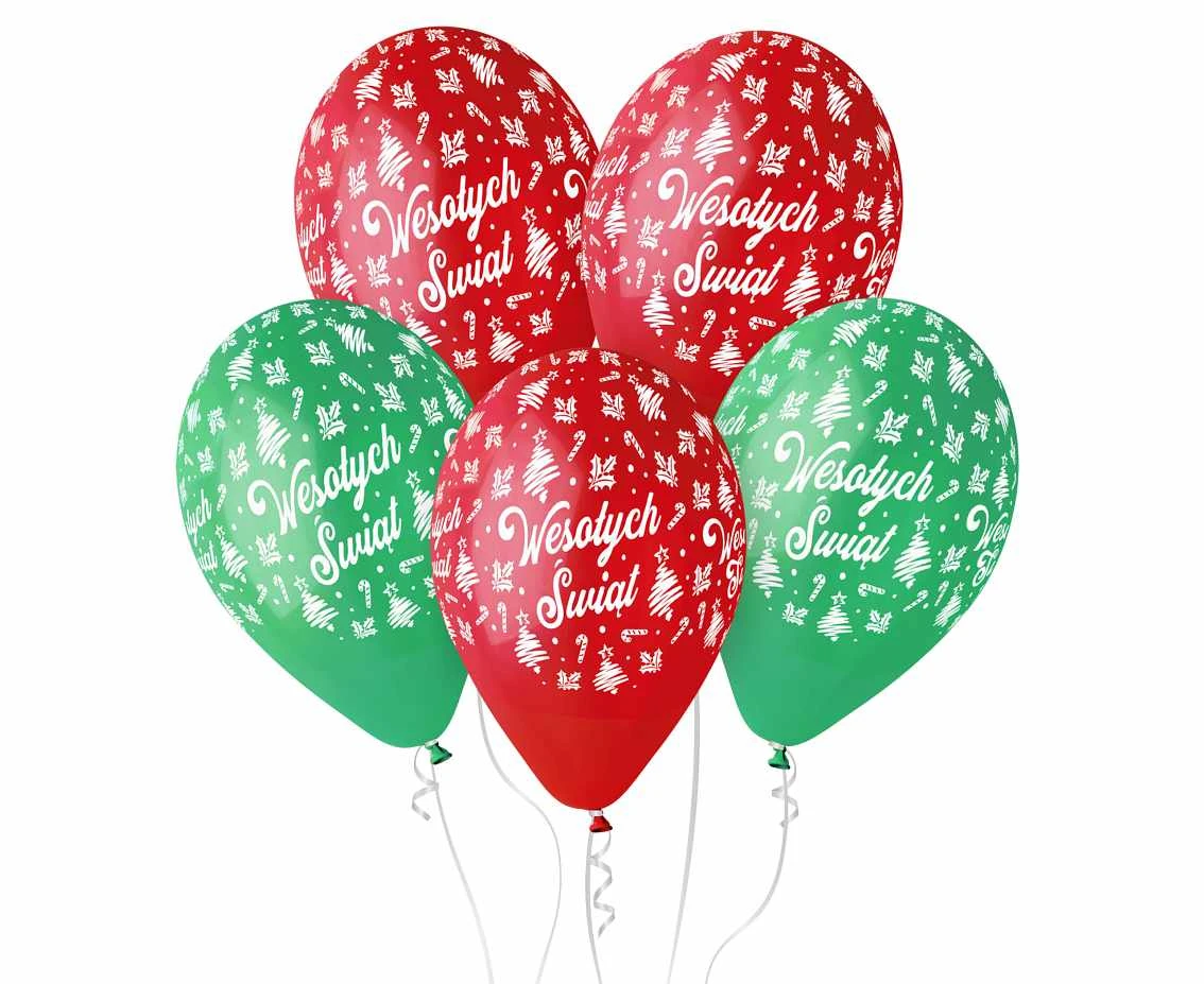 Balony Gemar 13", pastel premium hel wesołych świąt, czerwone i zielone, 5szt. KK