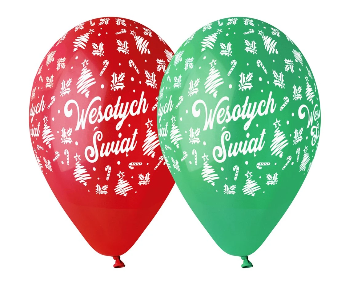 Balony Gemar 13", pastel premium hel wesołych świąt, czerwone i zielone, 5szt. KK