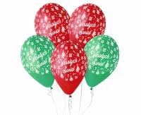 Balony Gemar 13", pastel premium hel wesołych świąt, czerwone i zielone, 5szt. KK