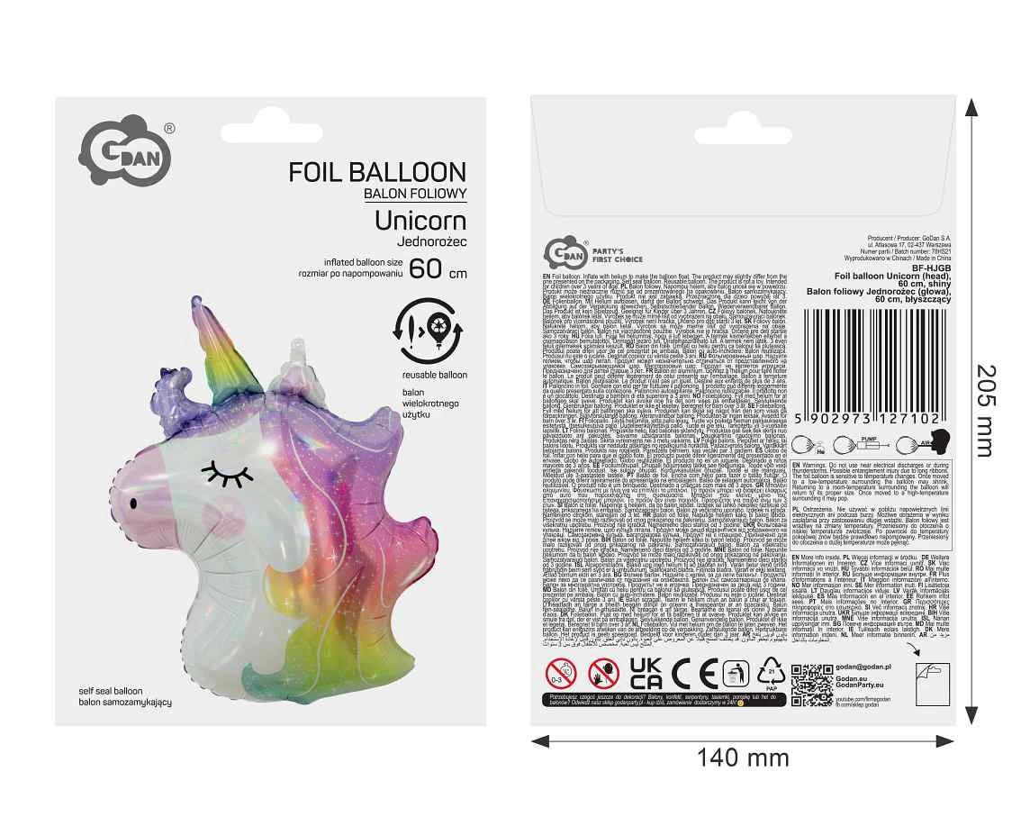 Balon foliowy Jednorożec (głowa), 60 cm, błyszczący AA