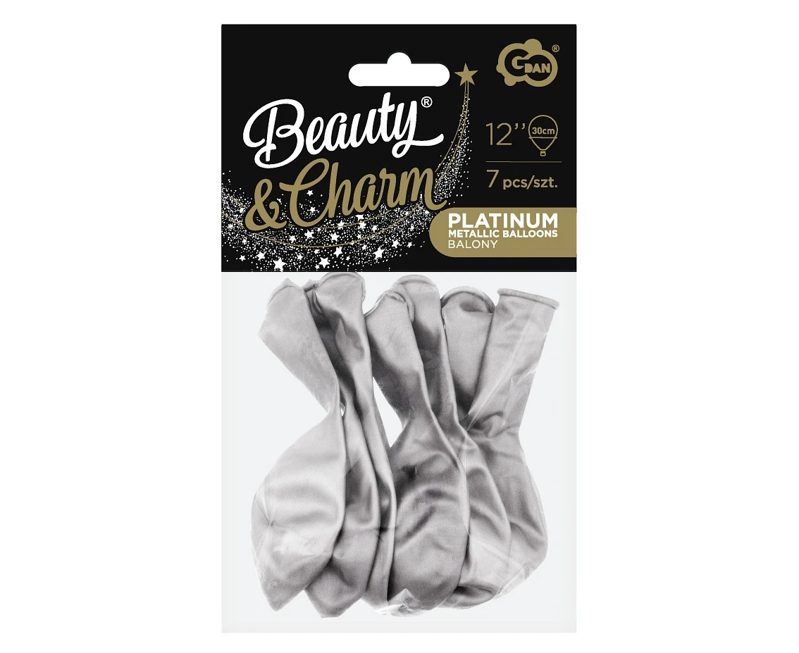 Balony B&C 12", platyna srebrne, 7szt.