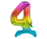 Balon foliowy B&C Cyfra stojąca 4, tęczowa, 74 cm AA