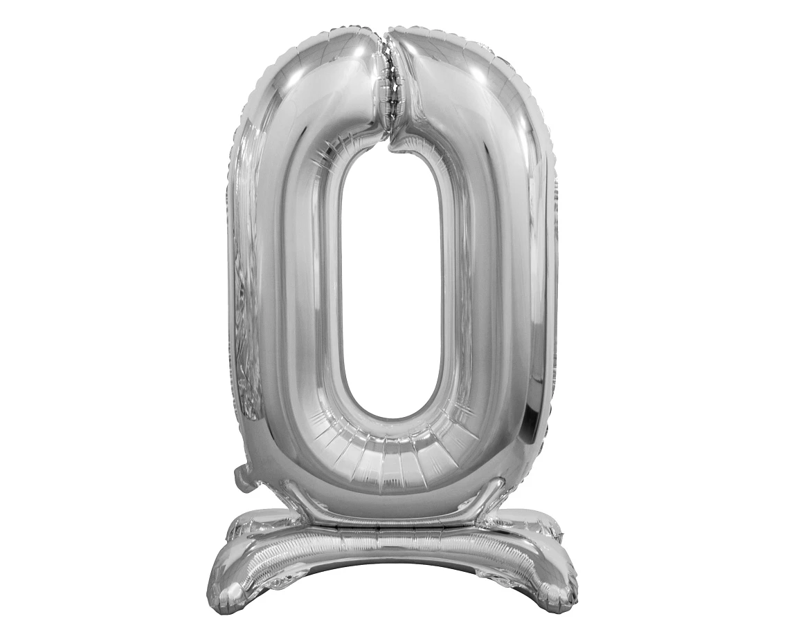 Balon foliowy B&C Cyfra stojąca 0, srebrna, 74 cm