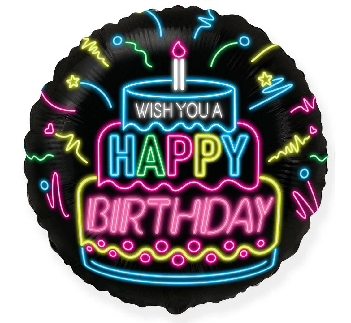 Balon foliowy 18" FX - Happy Birthday- NEON, niepakowany