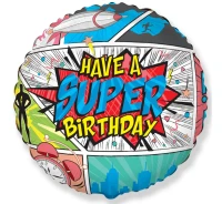 Balon foliowy 18" FX - SuperBirthday- COMIC, niepakowany