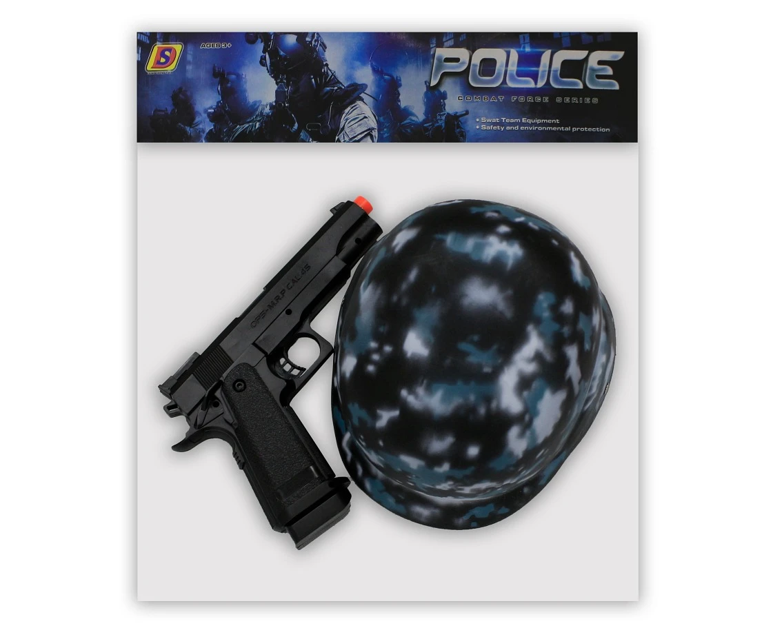 Zestaw Policyjny (kask, nóż, walki-talki, granat, kajdanki, pistolet, okulary)