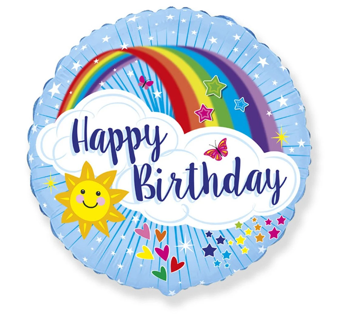 Balon foliowy 18" FX - Happy Birthday, z tęczą, niepakowany KK