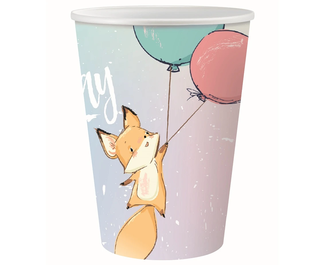 Kubeczki papierowe Kolekcja Happy Birthday - Lisek, 240 ml/6 szt. KK
