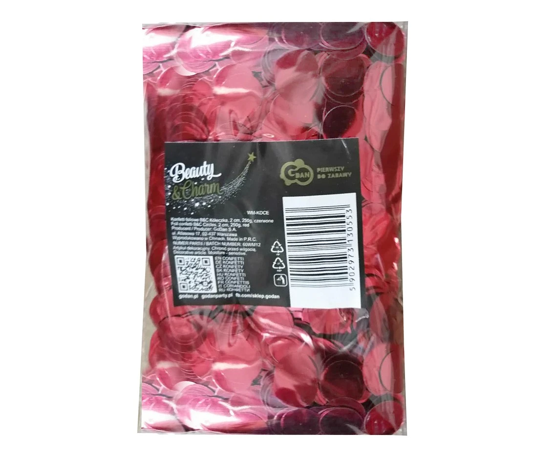 Konfetti foliowe B&C Kółeczka, 2 cm, 250g, czerwone KK