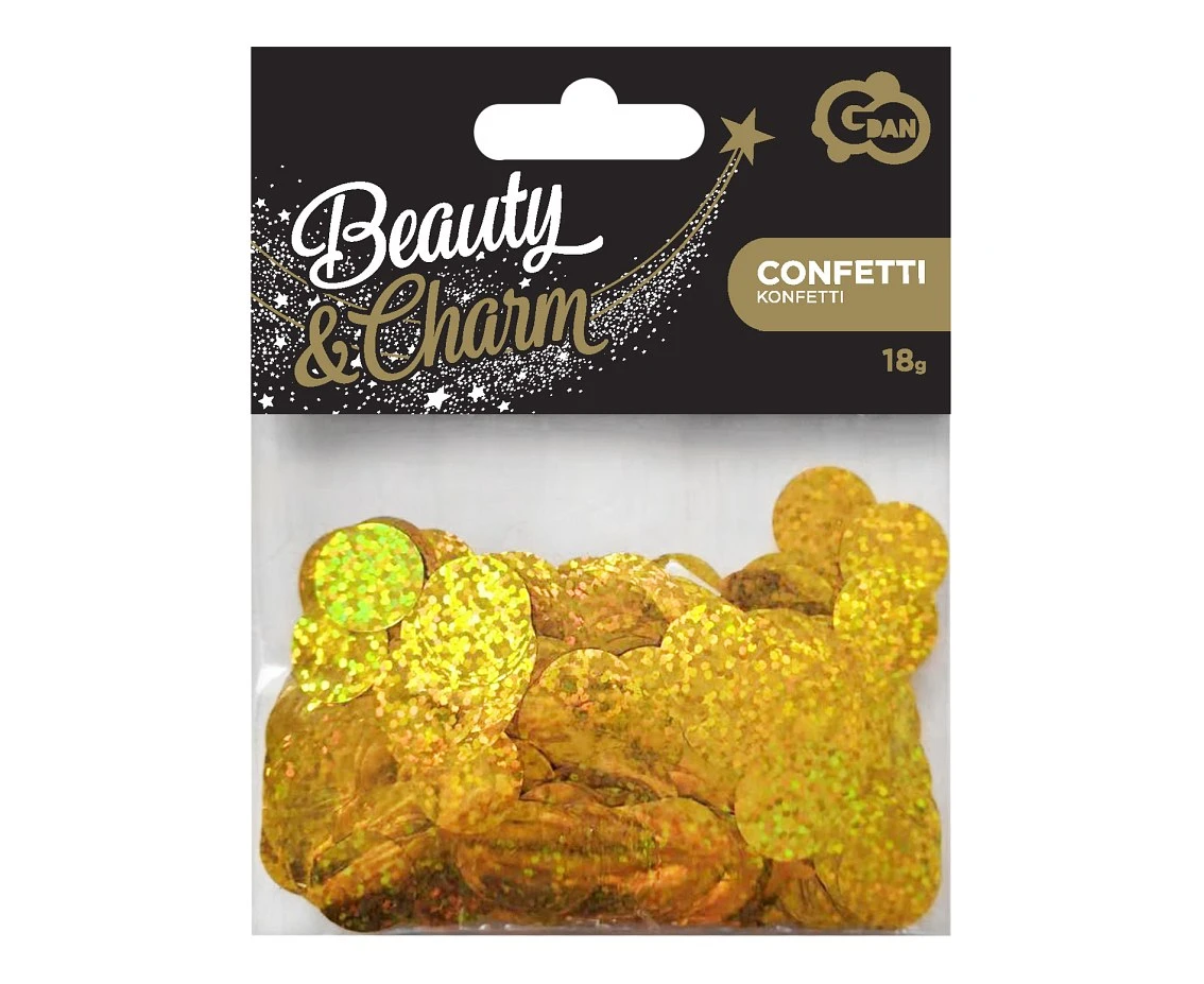 Konfetti foliowe B&C Kółeczka, 1.5 cm, 18g, holograficzny złoty KK