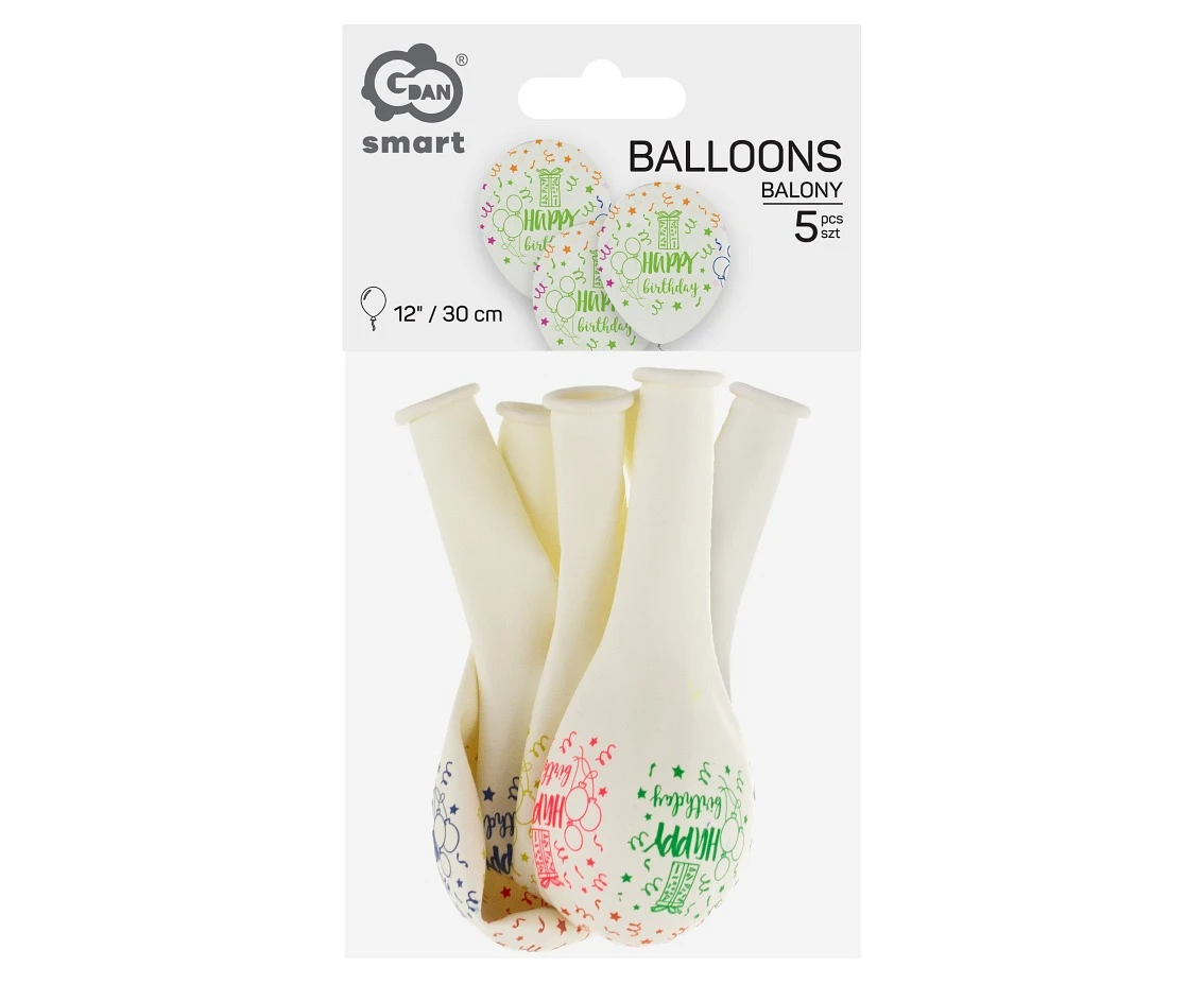 Balony Happy Birthday, 12"/ 5 szt.