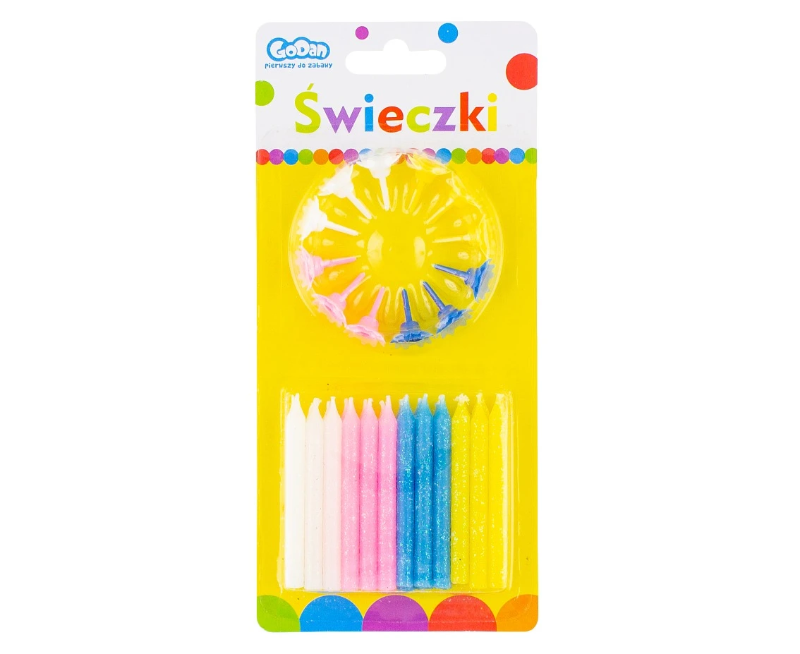Świeczki urodzinowe brokatowe, 24/12, 4 kolory, 6,3 cm KK