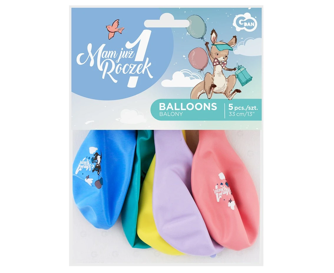 Balony Gemar 13", pastel premium hel mam już 1 roczek (kangurek), 5szt.