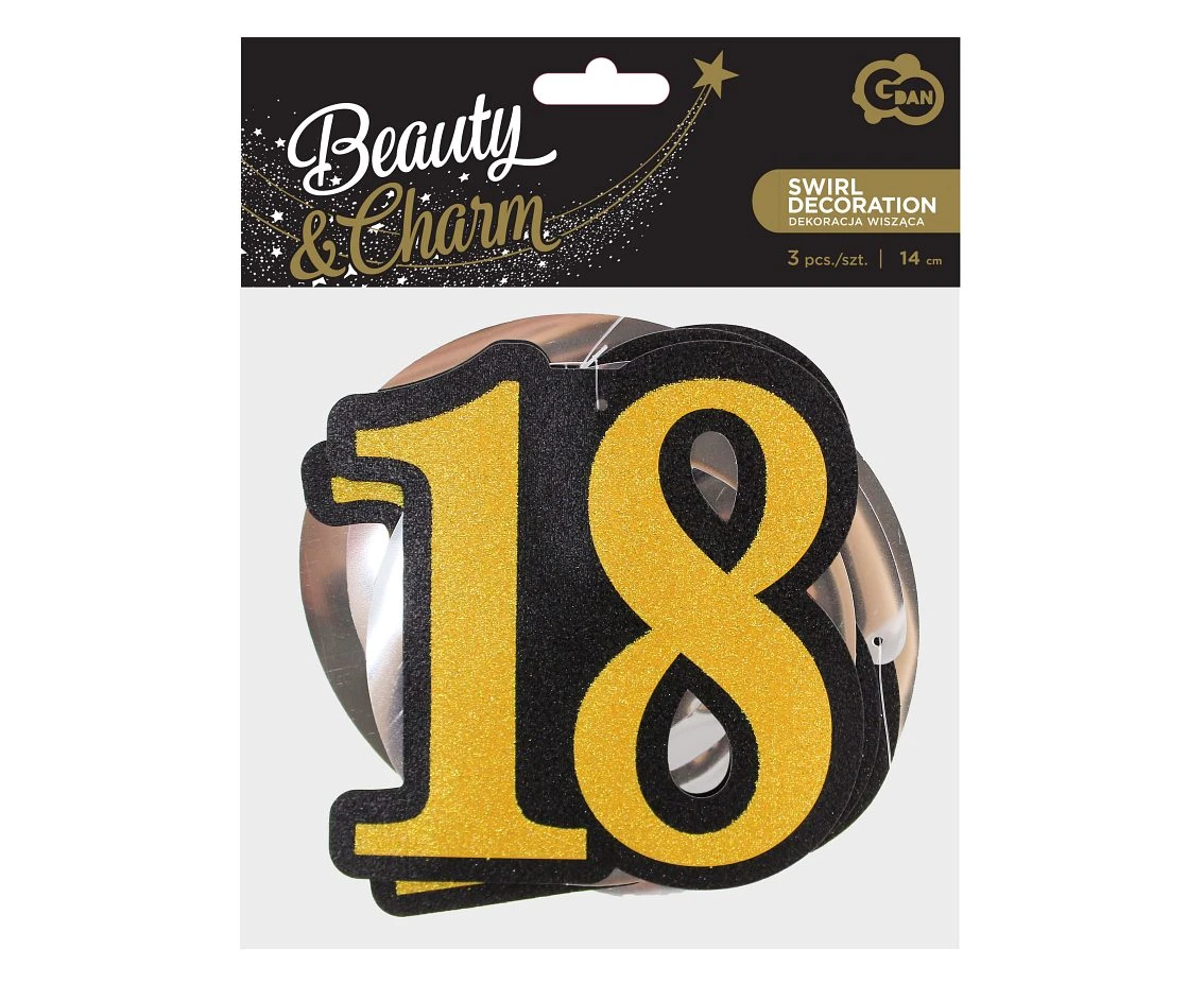 Dekoracja wisząca B&C 18, czarno-złota, 14 cm, 3 szt. KK
