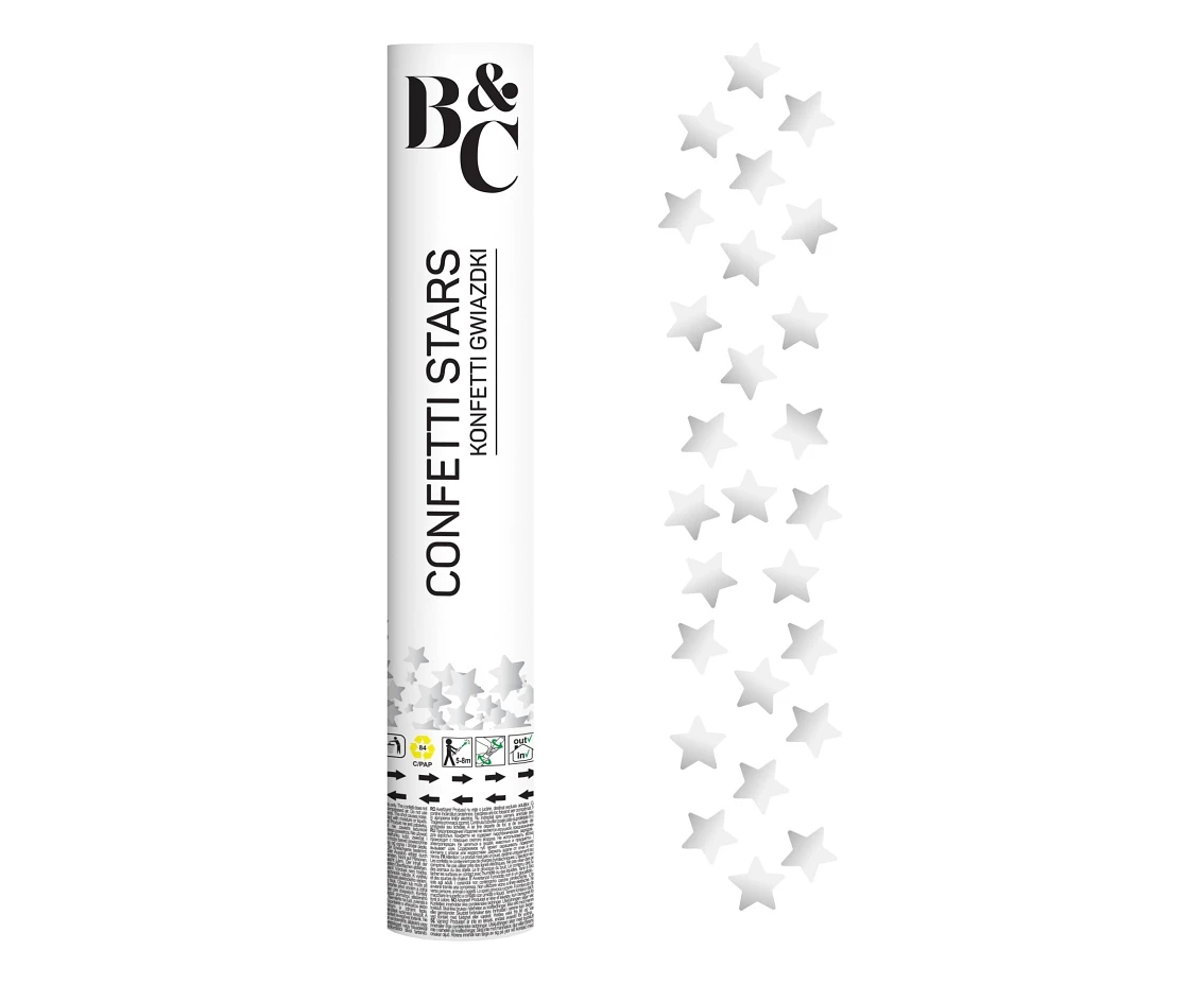 Konfetti pneumatyczne B&C Srebrne Gwiazdki/ 30 cm