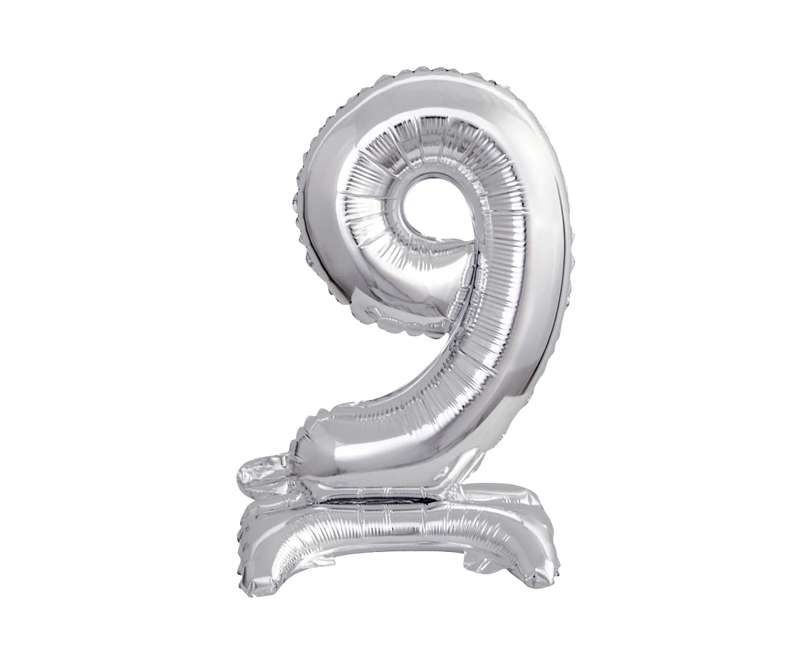 Balon foliowy B&C Cyfra stojąca 9, srebrna, 38 cm KK