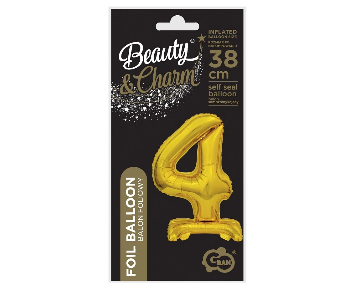 Balon foliowy B&C Cyfra stojąca 4, złota, 38 cm