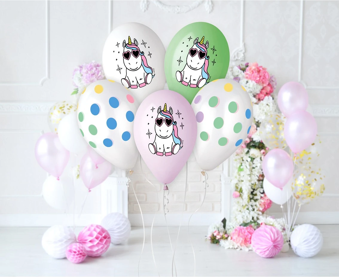 Balony Gemar 13", pastel premium hel wesoły jednorożec, 5szt.