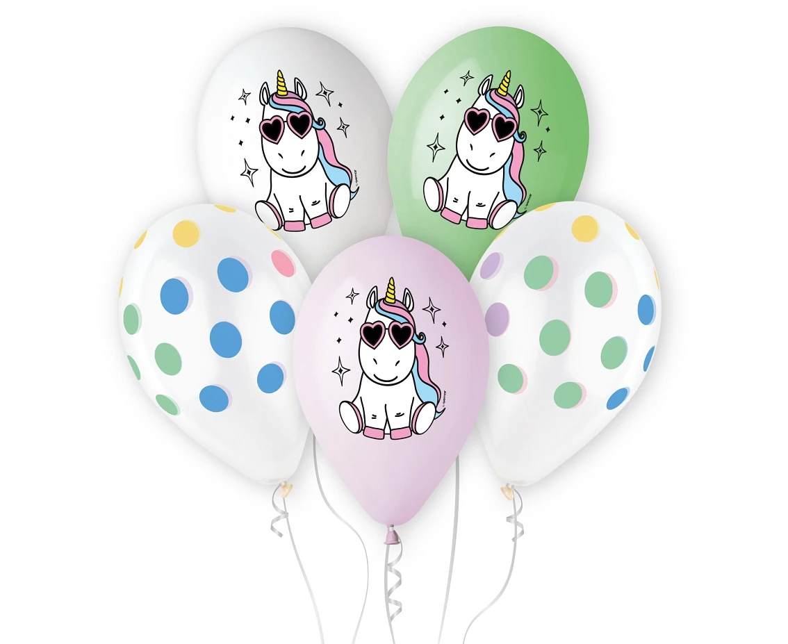 Balony Gemar 13", pastel premium hel wesoły jednorożec, 5szt.