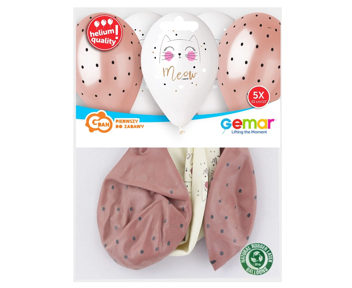Balony Gemar 13", premium hel kotek, metalik, 5szt.
