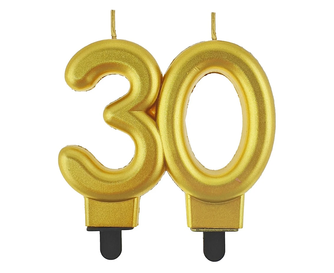 Świeczka B&C cyferka 30, metalik złota, 8 cm