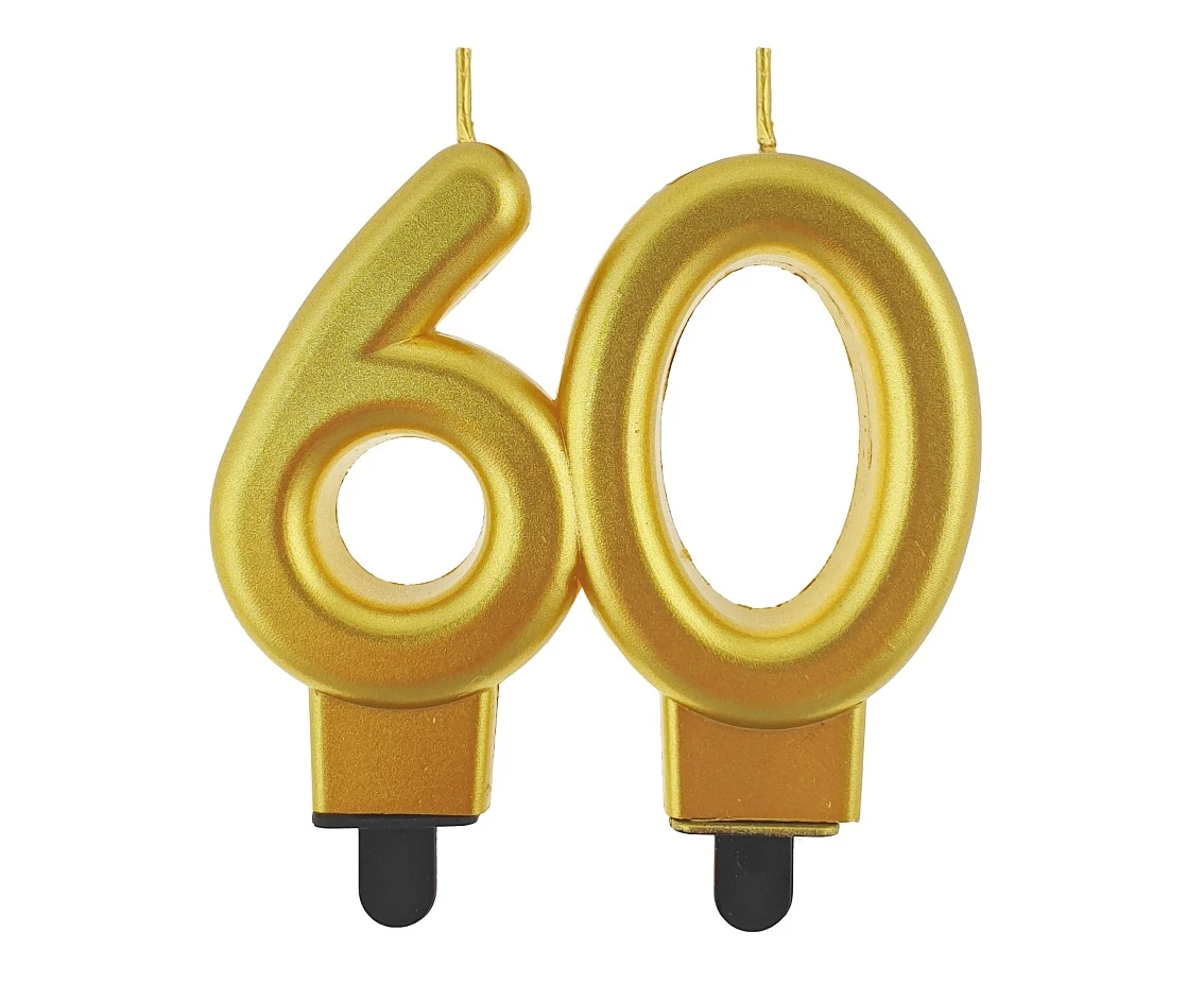 Świeczka B&C cyferka 60, metalik złota, 8 cm