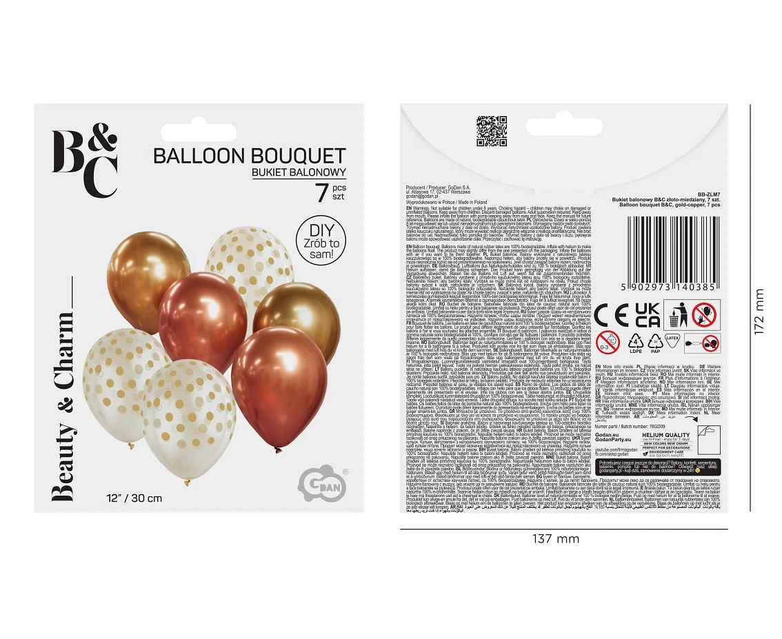 Bukiet balonowy B&C złoto-miedziany, 7 szt.