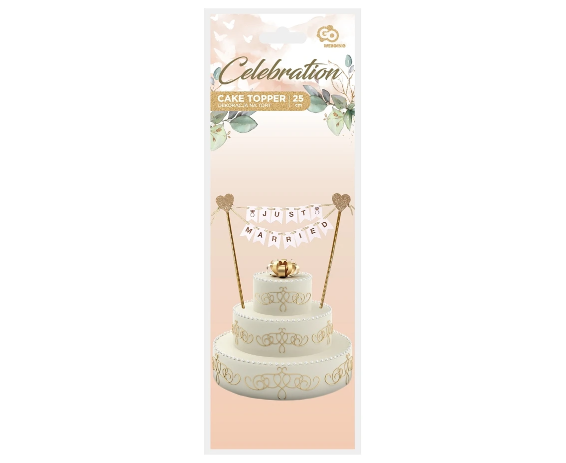Dekoracja papierowa W&C na tort Just Married, 25 cm KK