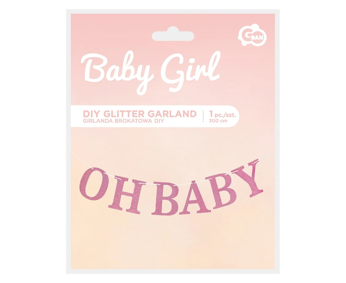 Girlanda papierowa brokatowa B&G Oh Baby, jasnoróżowa, DIY, 300 cm