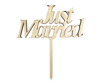 Dekoracja drewniana na tort Just Married, 13x14 cm KK