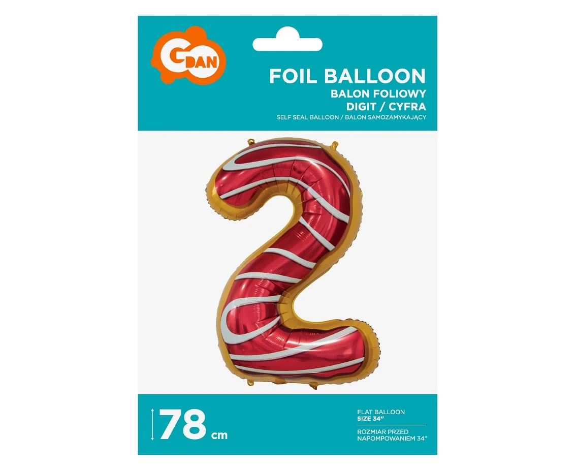 Balon foliowy Cyfra 2, ciasteczko, 78 cm KK