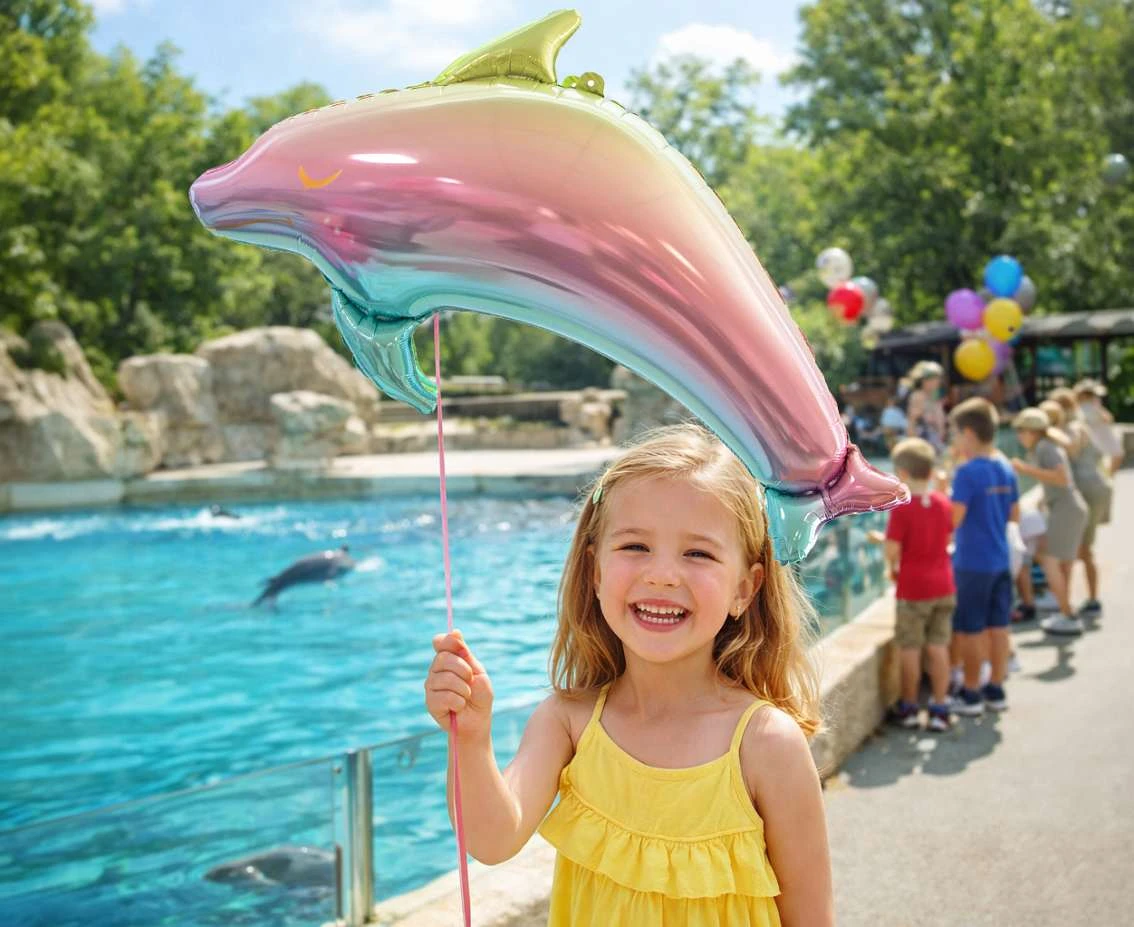 Balon foliowy Delfin, tęczowy, 93 cm