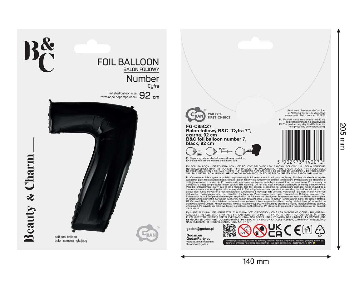 Balon foliowy B&C Cyfra 7 czarna, 92 cm AA
