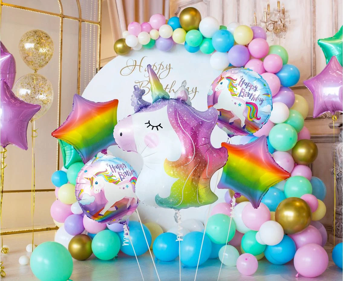 Balony foliowe - zestaw Jednorożec, 5 szt.