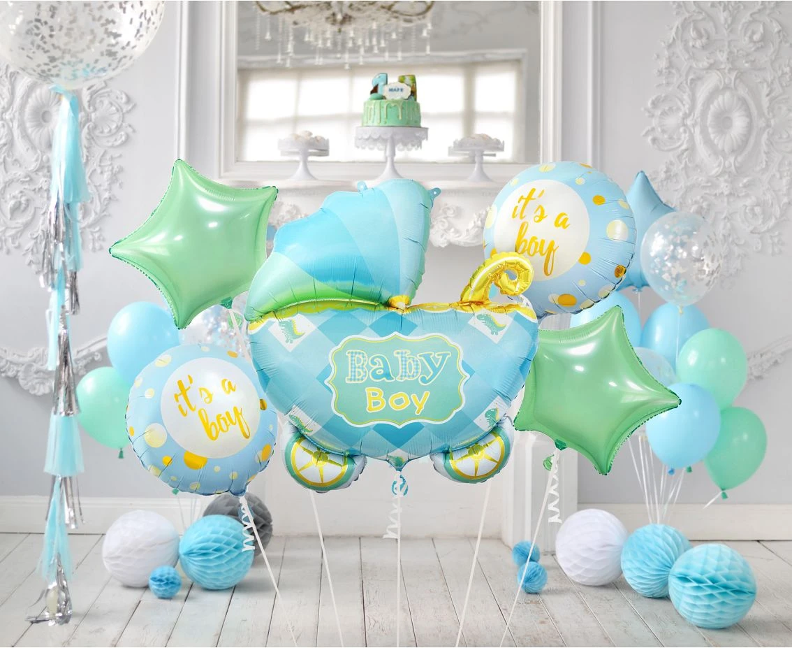 Balony foliowe - zestaw Wózek, niebieski, 5 szt. KK
